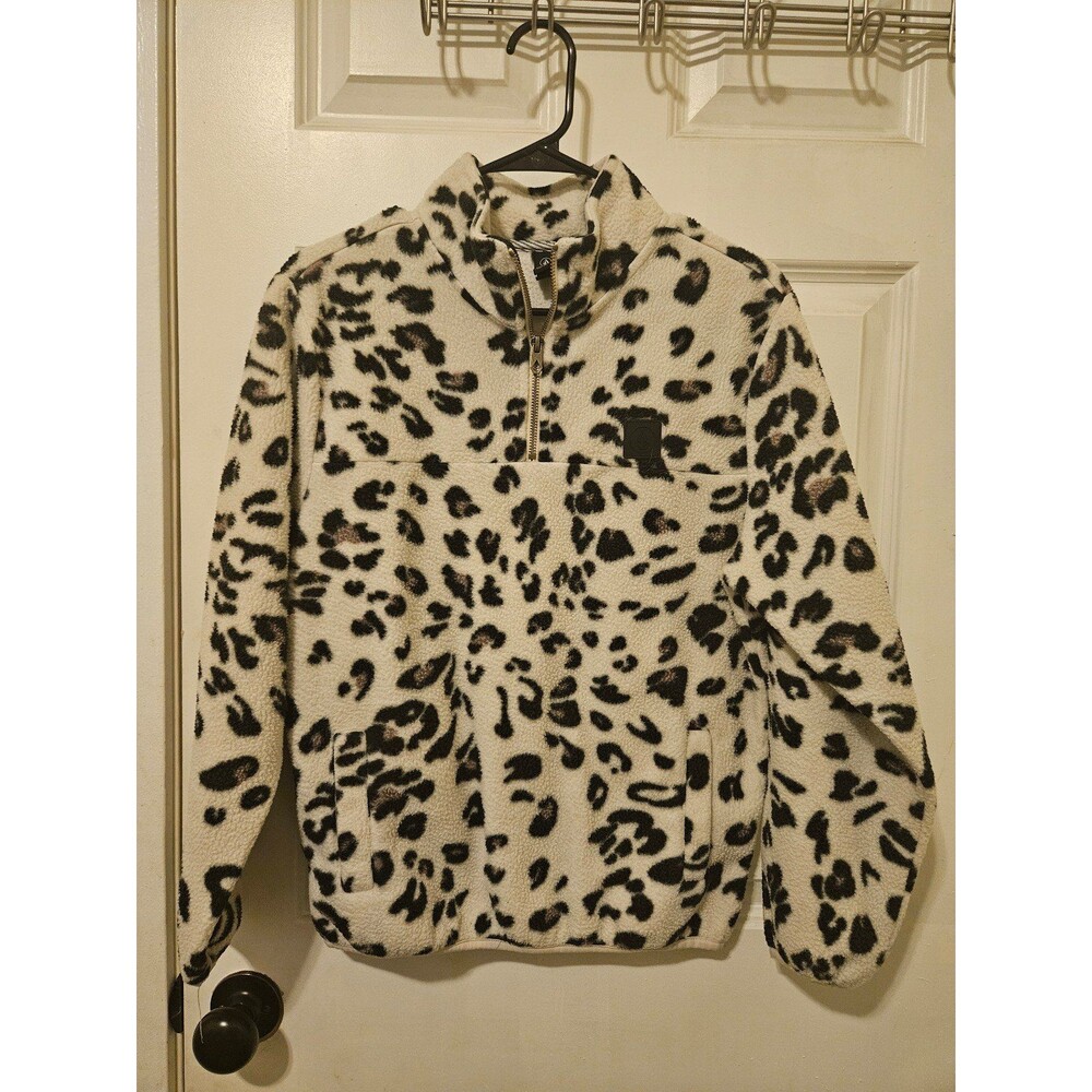 Volcom Women's Black and White Leopard Sherpa Quarter-Zip Pullover